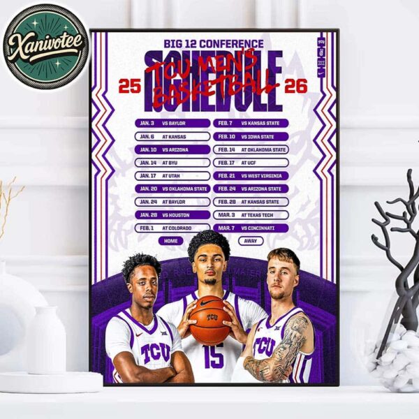 TCU Horned Frogs Men’s Basketball Big 12 Conference 2025-26 Schedule Season Home Decor Poster Canvas
