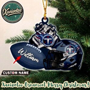 Tennessee Titans NFL Helmet With Rugby Football Custom Name Personalized Christmas 2025 Tree Decoration Holiday Christmas Ornament