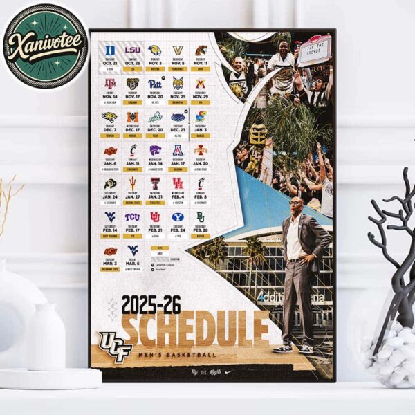 UCF Knights Men’s Basketball Big 12 Conference 2025-26 Schedule Season Home Decor Poster Canvas
