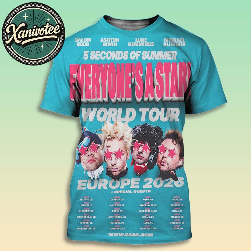 5 Seconds of Summer Everyone’s A Star World Tour 2026 Dates List For Europe All Over Print T-Shirt 5 Seconds of Summer Everyone’s A Star World Tour 2026 Dates List For Europe All Over Print T-Shirt