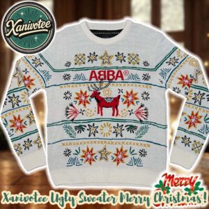 ABBA Festive Jumper Cream ABBA Custome Name And Number 2025 Knitted Ugly Christmas Sweater