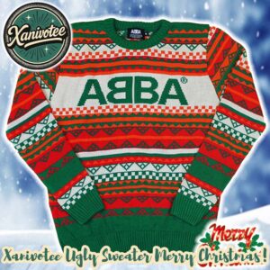 ABBA Festive Red And Green Knit ABBA Holiday Christmas Xmas Ugly Christmas Sweater 2025