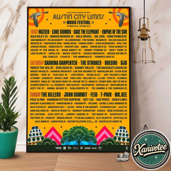 Austin City Limits Music Festival 2025 Full Lineup Poster At Zilker Park In Austin TX On October 3-5 And 10-12 2025 Home Decor Poster Canvas