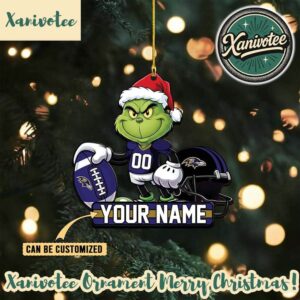 Baltimore Ravens NFL x The Grinch Custome Name 2025 Christmas Gifts Tree Decorations Acrylic Ornament