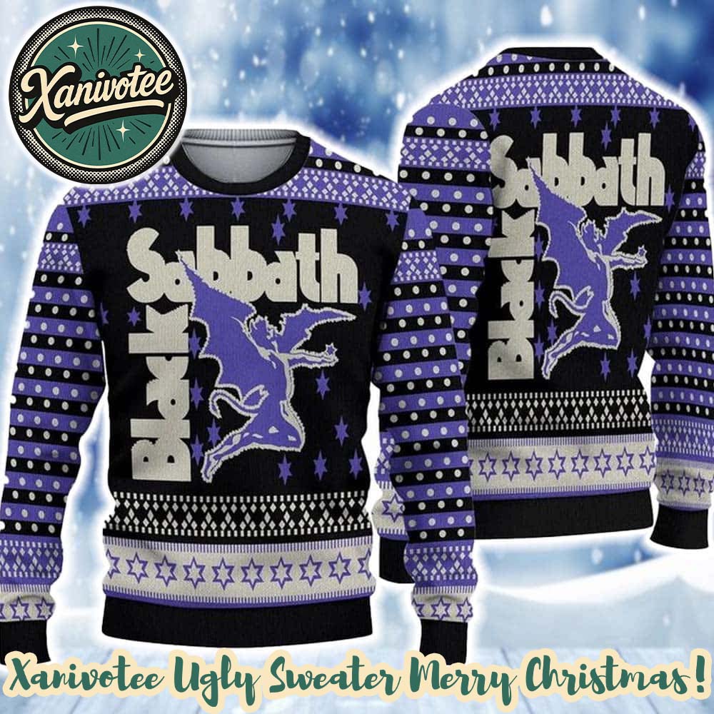 Black Sabbath Flying Demon Xmas Pattern Holiday Gift For Family Ugly Christmas Sweater