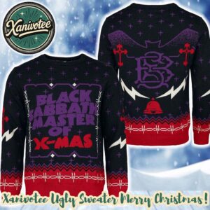 Black Sabbath Master Of X-Mas Pattern Black And Red Background Holiday Ugly Sweater