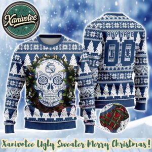 Club Puebla LIGA MX Special Sugar Skull Gift For Fan 2025 Knitted Ugly Christmas Sweater