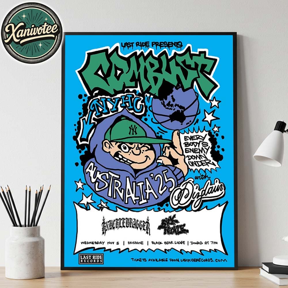Combust NYHC Brisbane AU 2025 Poster At Black Bear Lodge On November 5 Australia Tour 2025 Home Decor Poster Canvas