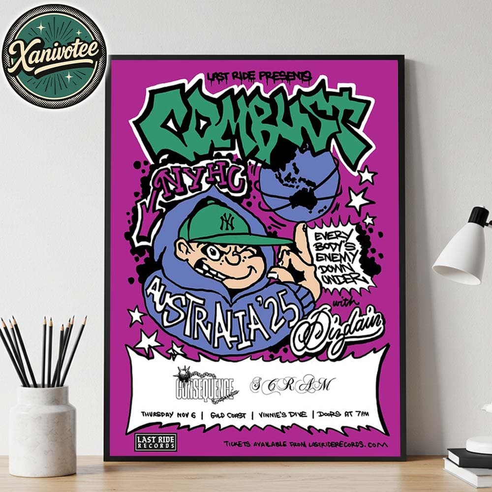 Combust NYHC Gold Coast AU 2025 Poster At Vinnie's Dive On November 6 Australia Tour 2025 Home Decor Poster Canvas