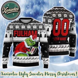 EPL Fulham x Grinch Custome Name And Number 2025 Knitted Ugly Christmas Sweater