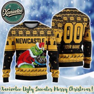 EPL Newcastle x Grinch Custome Name And Number 2025 Knitted Ugly Christmas Sweater