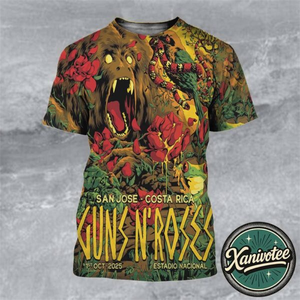 Guns N Roses Costa Rica San Jose Tonight Poster At Estadio Nacional On October 1st 2025 All Over Print T-Shirt