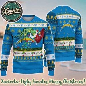 Los Angeles Chargers Special Grinchs Hand Football 2025 Knitted NFL Ugly Christmas Sweater