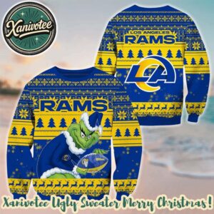 Los Angeles Rams Football x Grinch NFL 2025 Knitted Ugly Christmas Sweater