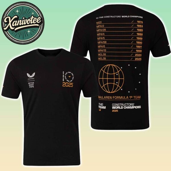 McLaren Formula 1 Team 2025 Constructors’ 10 Times World Champions Two Sided Print Unisex T-Shirt