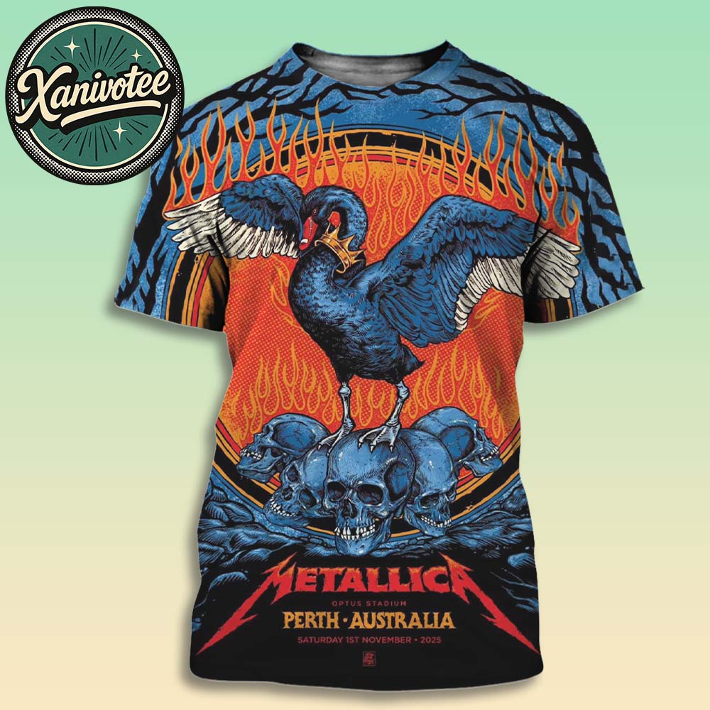 Metallica M72 Perth 2025 Tonight Poster For On Saturday November 1st 2025 In Perth Australia At Optus Stadium Art By Ben Brown All Over Print T-Shirt