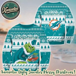 Miami Dolphins Football x Grinch NFL Limited Edition Ugly Christmas Sweater 2025