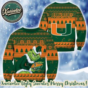 Miami Hurricanes NCAA x Grinch Holiday Christmas Xmas Ugly Christmas Sweater 2025