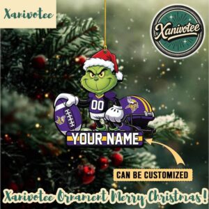 Minnesota Vikings x The Grinch NFL Custom Name Xmas 2025 Holiday Ornament