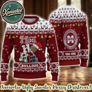 Mississippi State Bulldogs HO HO HO NCAA Custome Name And Number 2025 Knitted Ugly Christmas Sweater