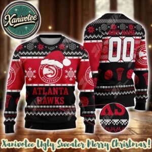 NBA Atlanta Hawks Special Custome Name And Number 2025 Knitted Ugly Christmas Sweater