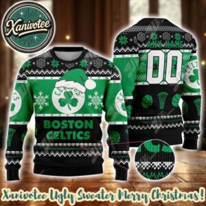 NBA Boston Celtics Special Custome Name And Number 2025 Knitted Ugly Christmas Sweater