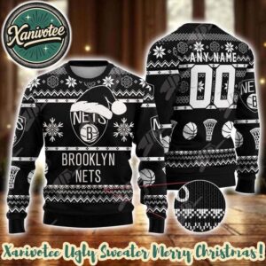 NBA Brooklyn Nets Special Custome Name And Number 2025 Knitted Ugly Christmas Sweater