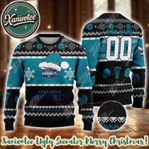 NBA Charlotte Hornets Special Custome Name And Number 2025 Knitted Ugly Christmas Sweater