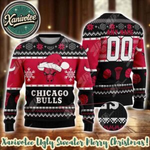 NBA Chicago Bulls Special Custome Name And Number 2025 Knitted Ugly Christmas Sweater
