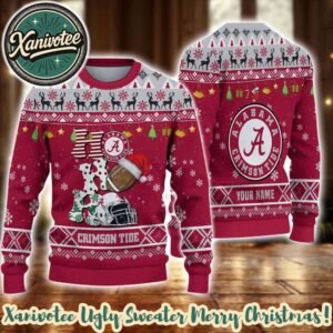 NCAA Alabama Crimson Tide HO HO HO 2025 Knitted Ugly Christmas Sweater