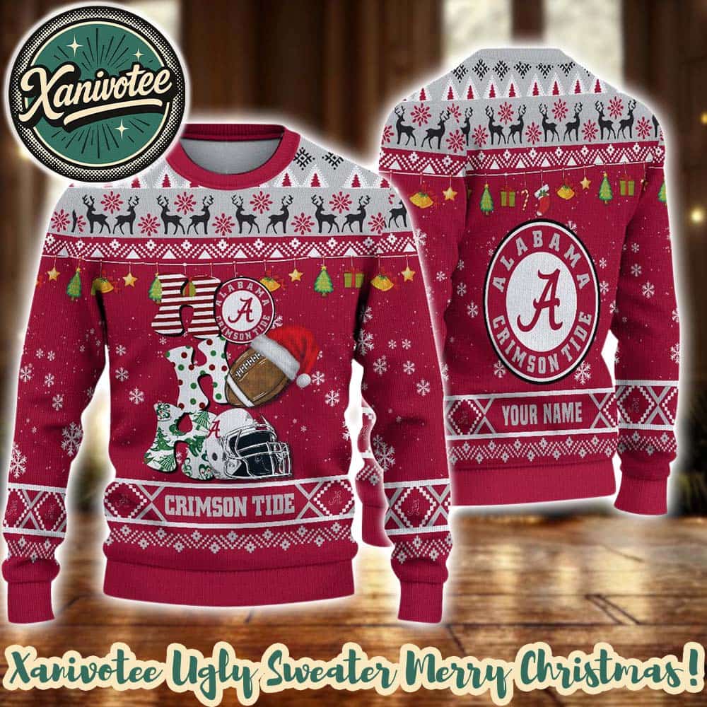 NCAA Alabama Crimson Tide HO HO HO 2025 Knitted Ugly Christmas Sweater