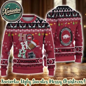 NCAA Arkansas Razorbacks HO HO HO 2025 Knitted Ugly Christmas Sweater