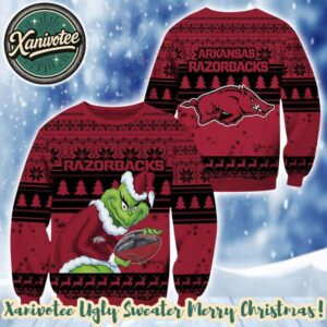 NCAA Arkansas Razorbacks x Grinch Personalized Christmas 2025 Holiday Ugly Christmas Sweater