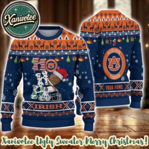 NCAA Auburn Tigers HO HO HO 2025 Knitted Ugly Christmas Sweater