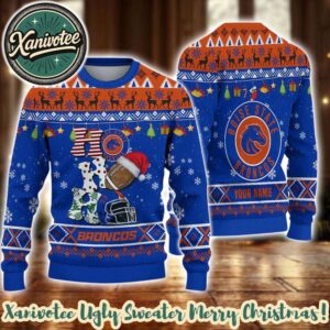 NCAA Boise State Broncos HO HO HO 2025 Knitted Ugly Christmas Sweater