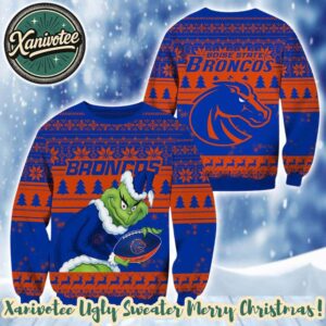 NCAA Boise State Broncos x Grinch Personalized Christmas 2025 Holiday Ugly Christmas Sweater