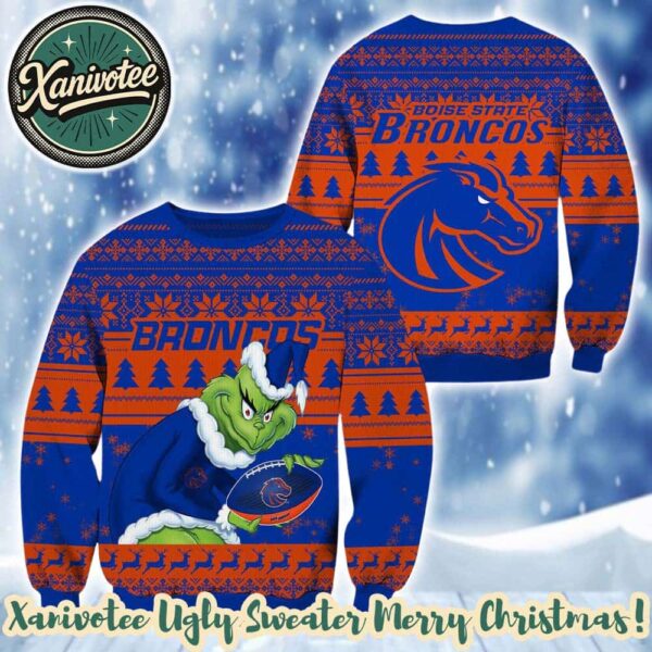 NCAA Boise State Broncos x Grinch Personalized Christmas 2025 Holiday Ugly Christmas Sweater