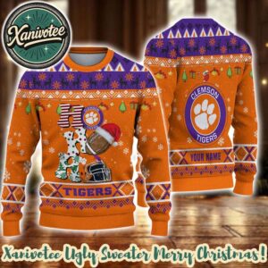 NCAA Clemson Tigers HO HO HO 2025 Knitted Ugly Christmas Sweater