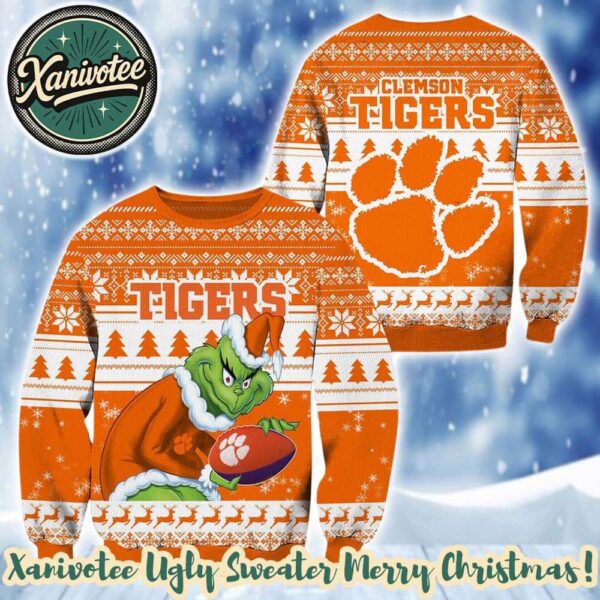 NCAA Clemson Tigers x Grinch Personalized Christmas 2025 Holiday Ugly Christmas Sweater