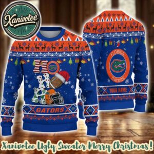 NCAA Florida Gators HO HO HO Rugby Helmet Personalized Christmas 2025 Holiday Ugly Christmas Sweater