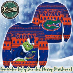 NCAA Florida Gators With Grinch 2025 Personalized Christmas Ugly Christmas Sweater Gift For Men And Women