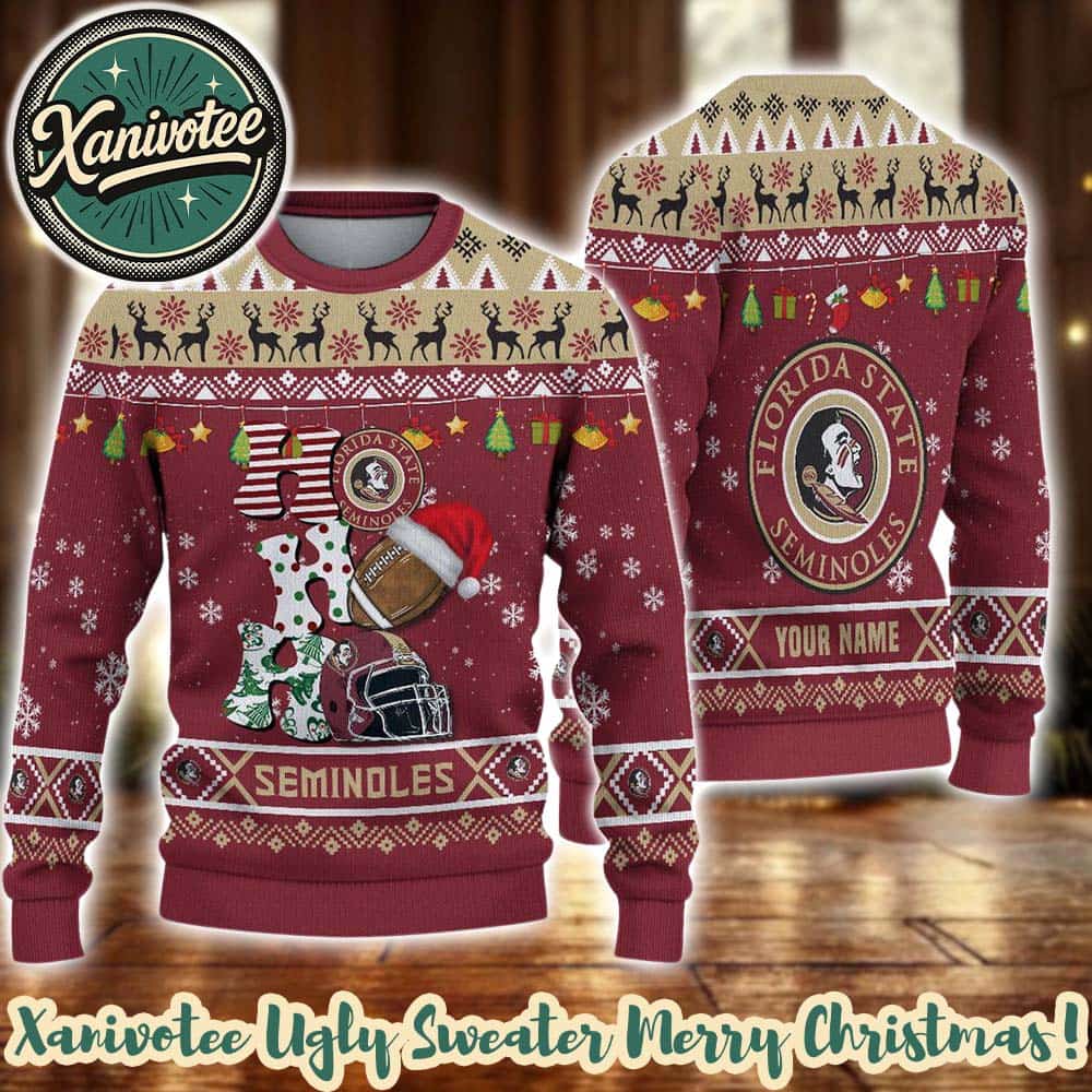 NCAA Florida State Seminoles HO HO HO Ugly Rugby Helmet Personalized Christmas 2025 Holiday Ugly Christmas Sweater NCAA Florida State Seminoles HO HO HO Ugly Rugby Helmet Personalized Christmas 2025 Holiday Ugly Christmas Sweater