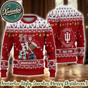 NCAA Indiana Hoosiers HO HO HO Rugby Helmet Personalized Christmas 2025 Holiday Ugly Christmas Sweater