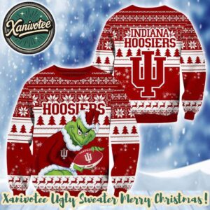 NCAA Indiana Hoosiers With Grinch 2025 Personalized Christmas Ugly Christmas Sweater Gift For Men And Women