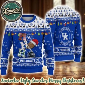 NCAA Kentucky Wildcats HO HO HO Rugby Helmet Personalized Christmas 2025 Holiday Ugly Christmas Sweater