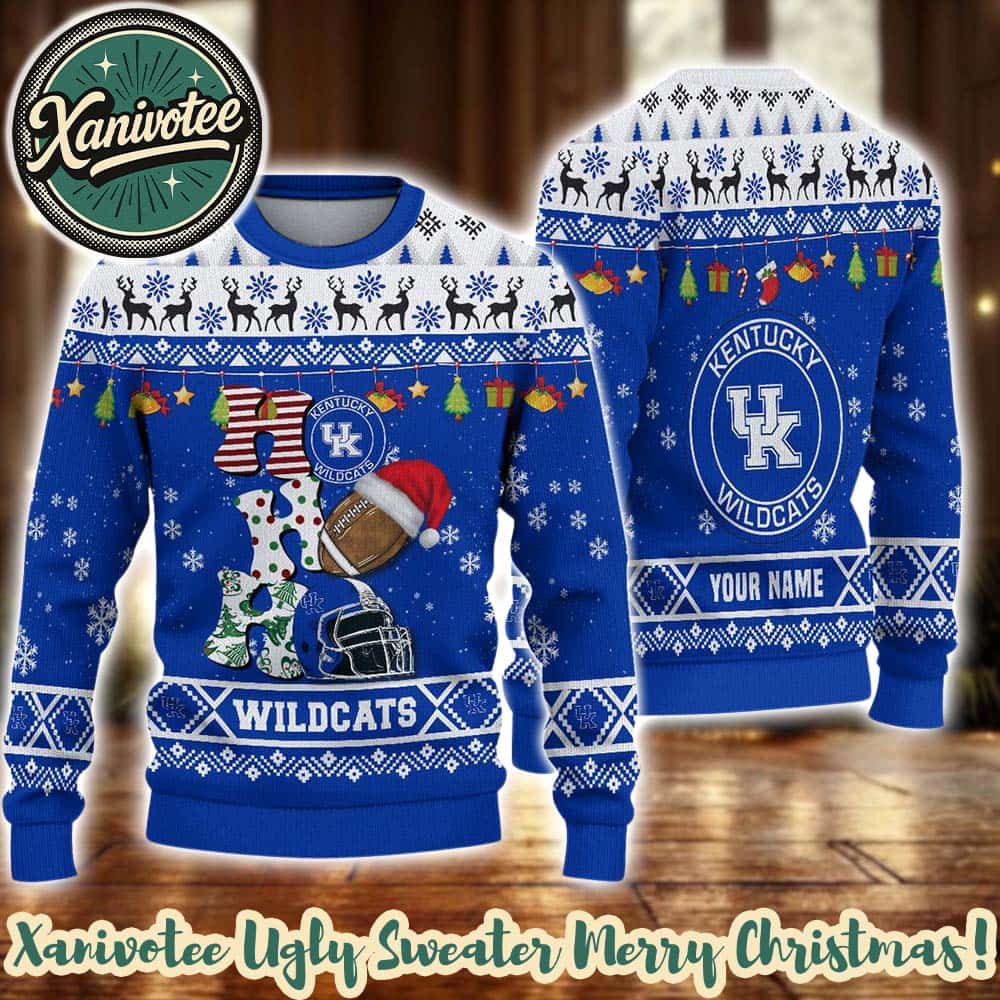 NCAA Kentucky Wildcats HO HO HO Rugby Helmet Personalized Christmas 2025 Holiday Ugly Christmas Sweater NCAA Kentucky Wildcats HO HO HO Rugby Helmet Personalized Christmas 2025 Holiday Ugly Christmas Sweater