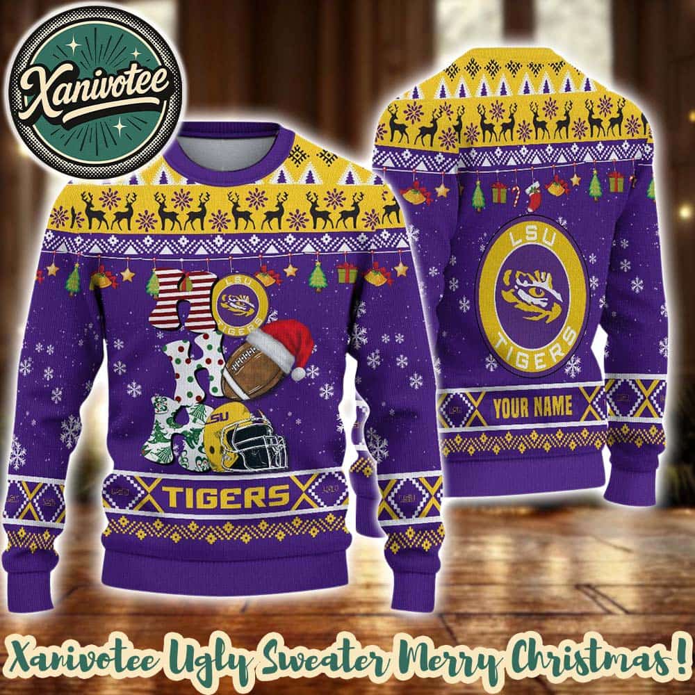 NCAA LSU Tigers HO HO HO Rugby Helmet Personalized Christmas 2025 Holiday Ugly Christmas Sweater NCAA LSU Tigers HO HO HO Rugby Helmet Personalized Christmas 2025 Holiday Ugly Christmas Sweater