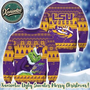 NCAA LSU Tigers With Grinch 2025 Personalized Christmas Ugly Christmas Sweater Gift For Men And Women