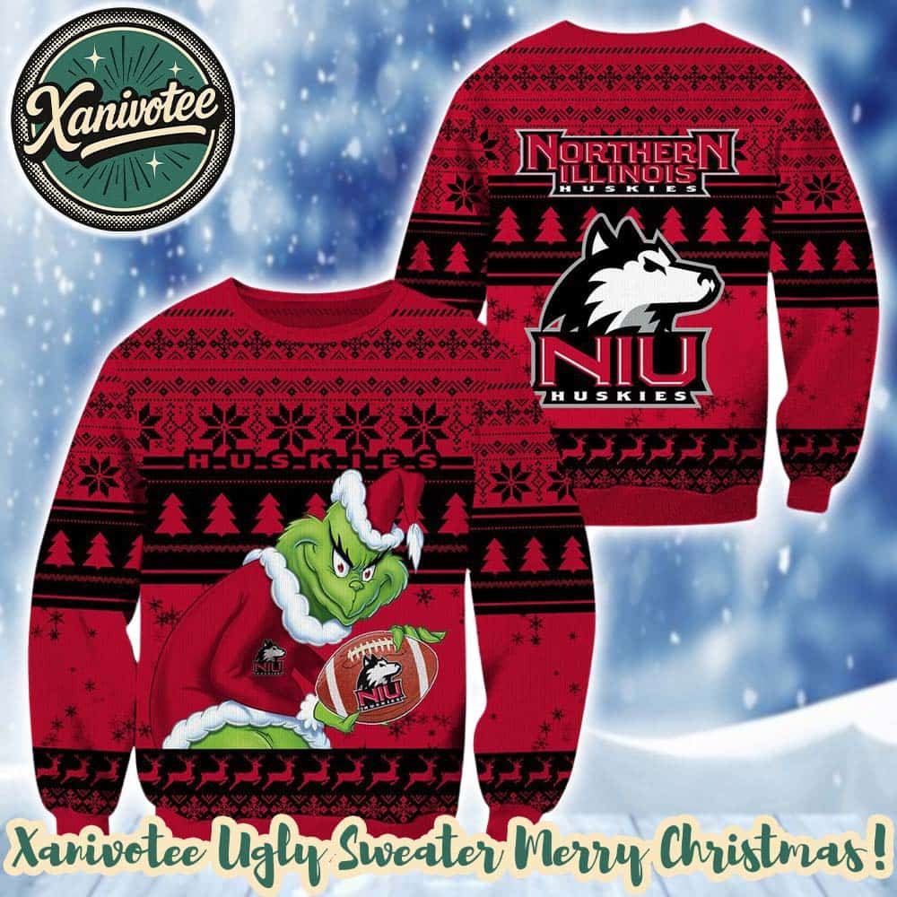 NCAA Northern Illinois Huskies Grinch Christmas Ugly Sweater 2025 NCAA Northern Illinois Huskies Grinch Christmas Ugly Sweater 2025