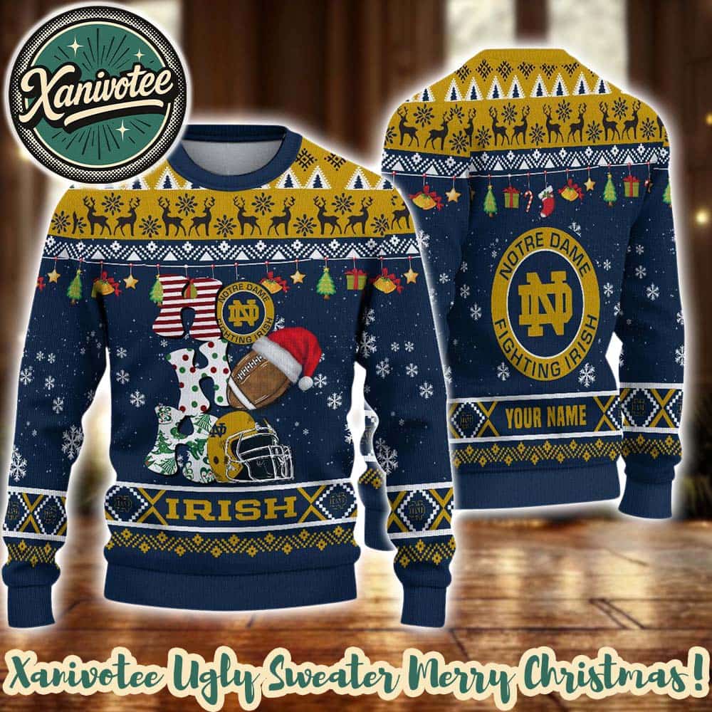 NCAA Notre Dame Fighting Irish HO HO HO Holiday Christmas Xmas Ugly Christmas Sweater 2025 NCAA Notre Dame Fighting Irish HO HO HO Holiday Christmas Xmas Ugly Christmas Sweater 2025